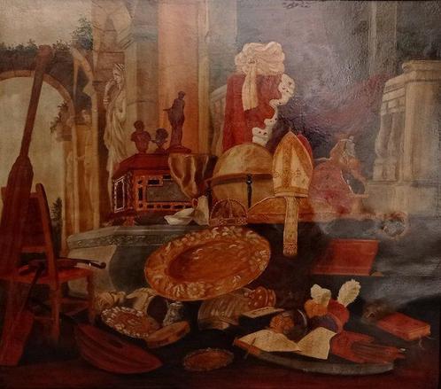 Scuola franco-fiamminga (XIX) - Natura morta con corona,, Antiek en Kunst, Kunst | Schilderijen | Klassiek