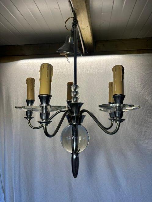 Lampe - Suspension unique avec un grand globe en verre et un, Antiek en Kunst, Curiosa en Brocante