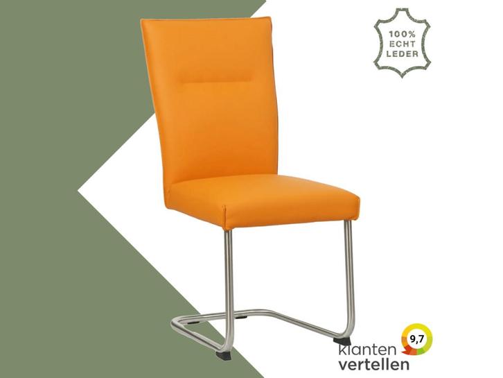 Leren eetkamerstoel Retro - Toledo Mandarin (oranje) -, Huis en Inrichting, Stoelen, Overige kleuren, Eén, Nieuw, Leer, Ophalen of Verzenden