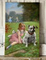 Richard Kratky (1877-1944) - Mädchen mit Bulldogge, Antiek en Kunst