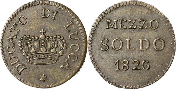 1/2 Soldo 1826 Italien-lucca Carlo Ludovico di Borbone 18..., Timbres & Monnaies, Monnaies | Europe | Monnaies non-euro, Envoi