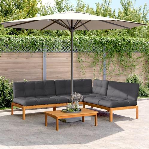 vidaXL 4-delige Loungeset pallet met kussens massief, Tuin en Terras, Tuinsets en Loungesets, Nieuw, Verzenden