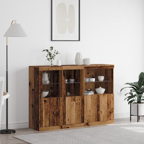 vidaXL Dressoir met LED Verlichting Oud Hout 142.5x37x100 cm, Huis en Inrichting, Kasten | Dressoirs, Nieuw, Verzenden