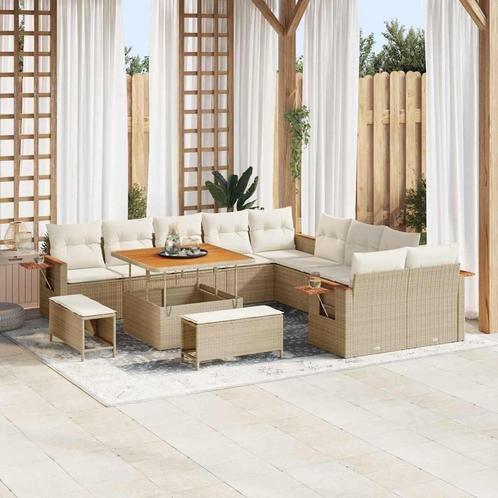 vidaXL Tuinbank Set met kussen met opslag 13 pcs Beige Poly, Tuin en Terras, Tuinsets en Loungesets, Nieuw, Verzenden