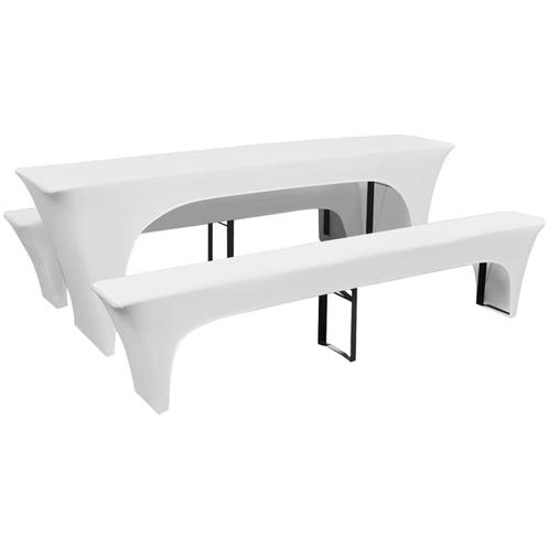 vidaXL Housses de table et bancs Extensibles 3 pcs Blanc, Jardin & Terrasse, Chaises de jardin, Neuf, Envoi