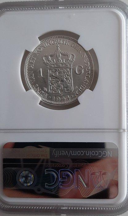 Nederland. Wilhelmina. 1 Gulden 1944 variant doorloper WW2, Postzegels en Munten, Munten | Nederland