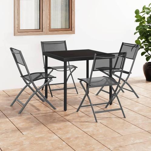 vidaXL Tuinstoelen inklapbaar 4 st staal en textileen zwart, Tuin en Terras, Tuinstoelen, Nieuw, Verzenden
