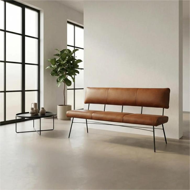 Leren eetkamerbank Solid - Granada Savannah (cognac) -, Maison & Meubles, Chaises, Enlèvement ou Envoi