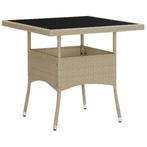 vidaXL Tuintafel poly rattan en glas beige, Tuin en Terras, Tuintafels, Verzenden, Nieuw