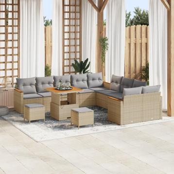 vidaXL 13-delige tuinbankset met kussens - Beige - Poly, Verzenden