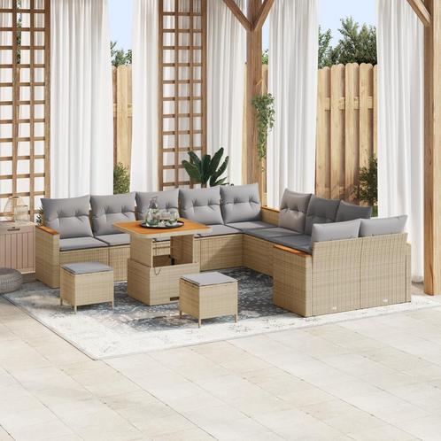 vidaXL 13-delige tuinbankset met kussens - Beige - Poly, Tuin en Terras, Tuinsets en Loungesets, Nieuw, Verzenden