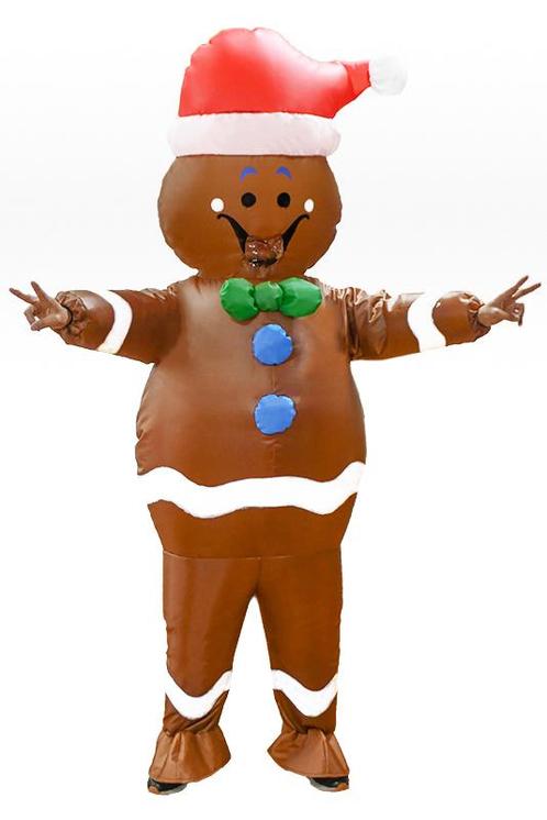 KIMU® Opblaas Kostuum Gingerbread Man Opblaasbaar pak Kerstp, Kleding | Heren, Carnavalskleding en Feestkleding, Nieuw, Ophalen of Verzenden