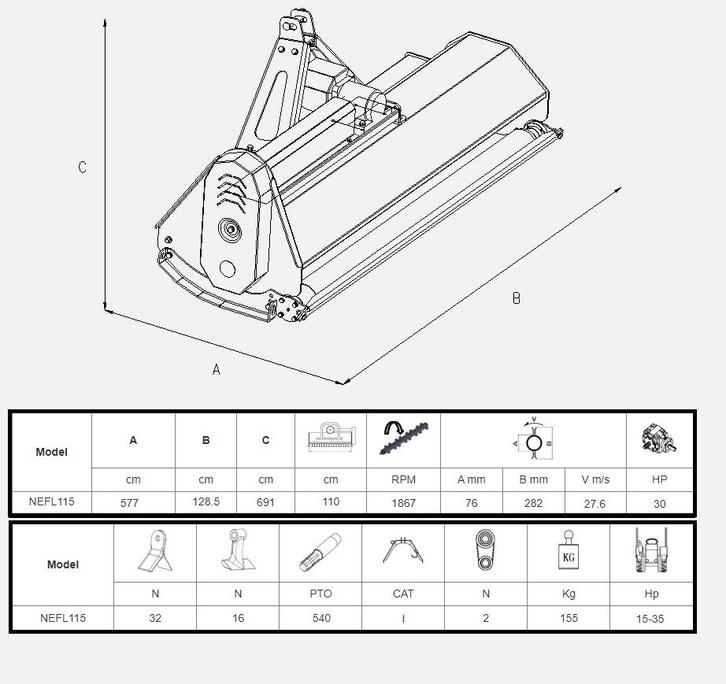 Kraffter Klepelmaaier compact 115 hamer-klepels, Zakelijke goederen, Landbouw | Werktuigen