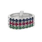 Ring - 18 karaat Witgoud, Saffier - smaragd - robijn -, Handtassen en Accessoires, Ringen, Nieuw