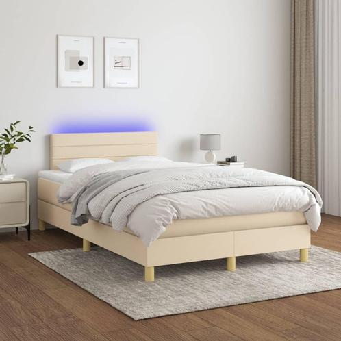 vidaXL Boxspring met matras en LED stof crèmekleurig 120x200, Huis en Inrichting, Slaapkamer | Bedden, Nieuw, Verzenden