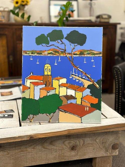 Jiel (1967) - Vue sur Sainte Maxime et la Grande Bleue,, Antiek en Kunst, Kunst | Schilderijen | Modern
