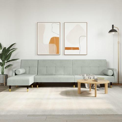 vidaXL Slaapbank L-vormig 271x140x70 cm fluweel lichtgrijs, Huis en Inrichting, Zetels | Zetels, Nieuw, Verzenden