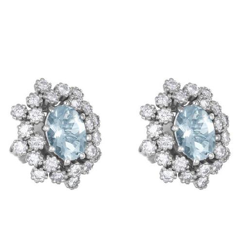 Oorbellen - 18 karaat Witgoud -  3.56ct. tw. Aquamarijn -, Handtassen en Accessoires, Oorbellen