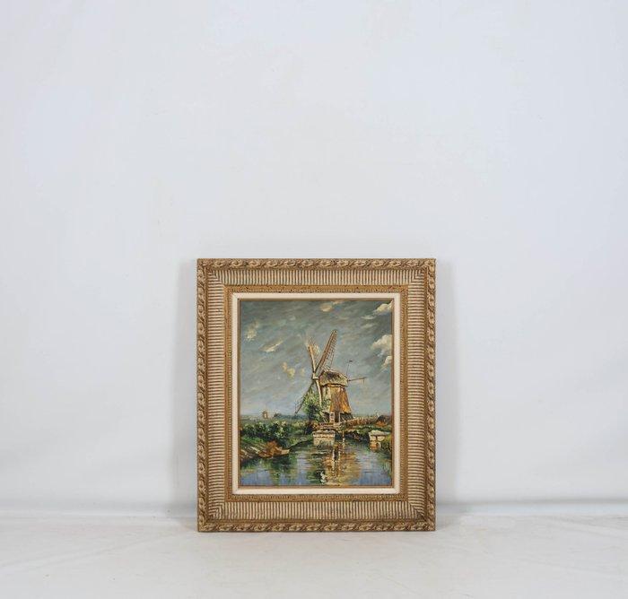 Hollandse School (XX) - Molen aan het water, Antiek en Kunst, Kunst | Schilderijen | Klassiek