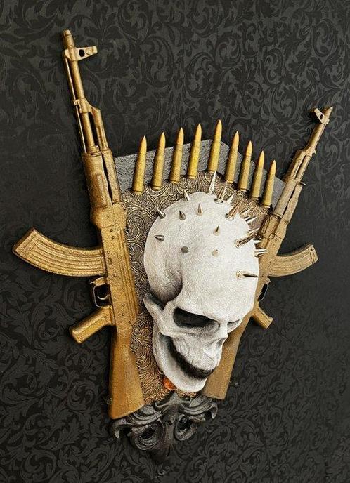WT Horror Art - AK-47 Skull Memento Mori, Antiek en Kunst, Kunst | Designobjecten