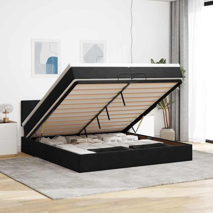 vidaXL Ottoman bed met matras 200x200 cm fluweel zwart, Huis en Inrichting, Slaapkamer | Bedden, Nieuw, Verzenden
