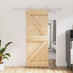 vidaXL Schuifdeur met beslag 80x210 cm massief grenenhout, Doe-het-zelf en Bouw, Deuren en Vliegenramen, Verzenden, Nieuw