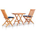 vidaXL 3-delige Bistroset met koningsblauwe kussens massief, Tuin en Terras, Tuinsets en Loungesets, Verzenden, Nieuw