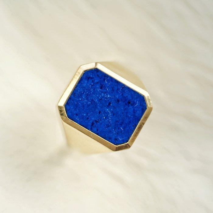 Ring - 18 karaat Geel goud Lapis lazuli - Zegelring, Handtassen en Accessoires, Ringen