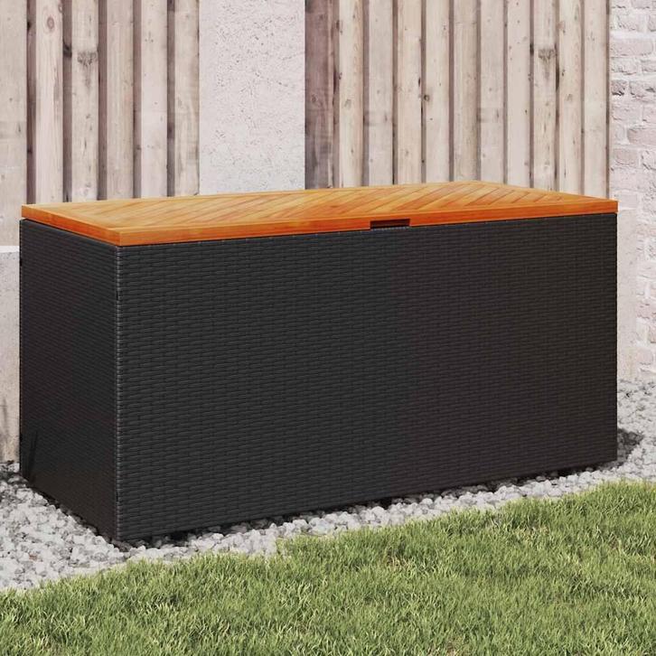 vidaXL Tuinbox 110x50x54 cm poly rattan en acaciahout zwart, Tuin en Terras, Bergingen en Tuinkasten, Nieuw, Verzenden