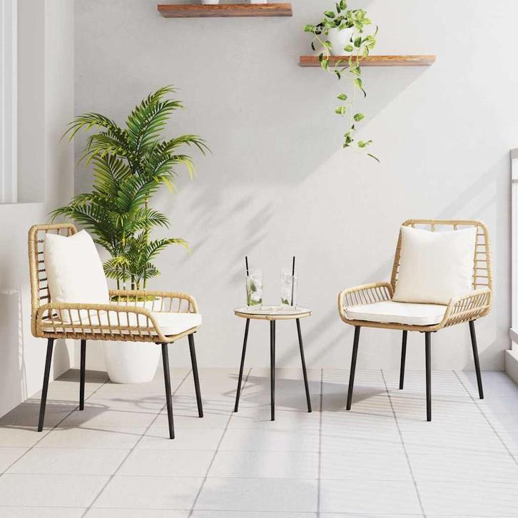 vidaXL Tuin Eettafel Set 3 pcs Bruin, Zwart en Crème, Tuin en Terras, Tuinsets en Loungesets, Nieuw, Verzenden