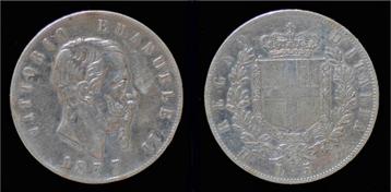 Italy Vittorio Emanuele Ii 5 lire 1877r zilver beschikbaar voor biedingen