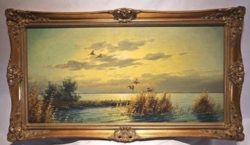 Gien van de Velde (1944) - Eenden in vlucht bij ondergaande