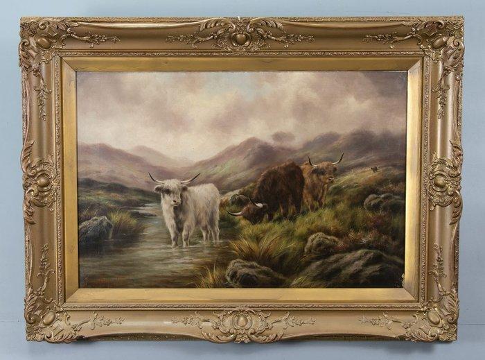 Frank Bennett (XIX) - Schotse hooglanders, Antiquités & Art, Art | Peinture | Classique