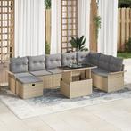 vidaXL 9-delig Tuin Sofa Set met Kussens in Beige Poly, Tuin en Terras, Verzenden, Nieuw