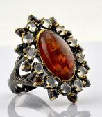 Barnsteen - Zilver - Ring - Vurige halo, Antiek en Kunst