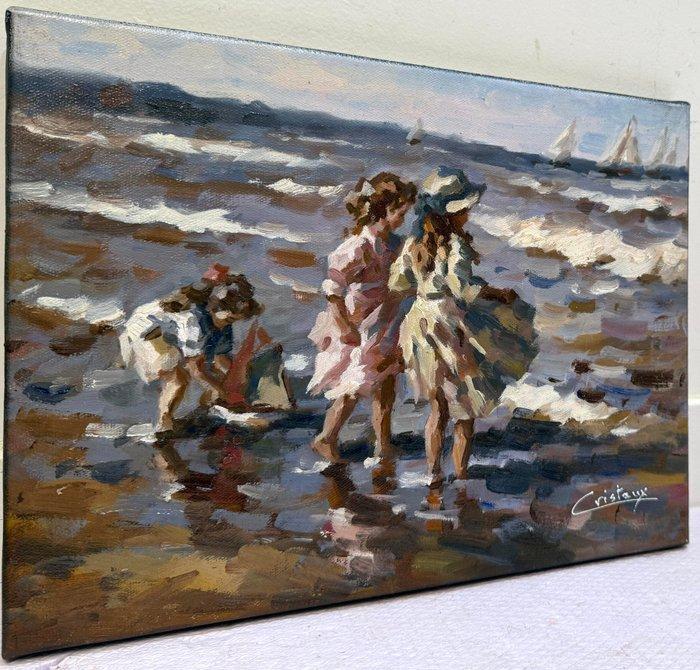 Francis Cristaux (1950) - Coup de Vent - Deauville Plage -, Antiquités & Art, Art | Peinture | Classique