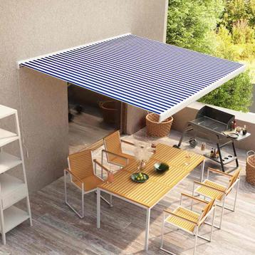 vidaXL Luifel handmatig 350x250 cm blauw en wit, Tuin en Terras, Zonneschermen, Verzenden, Nieuw