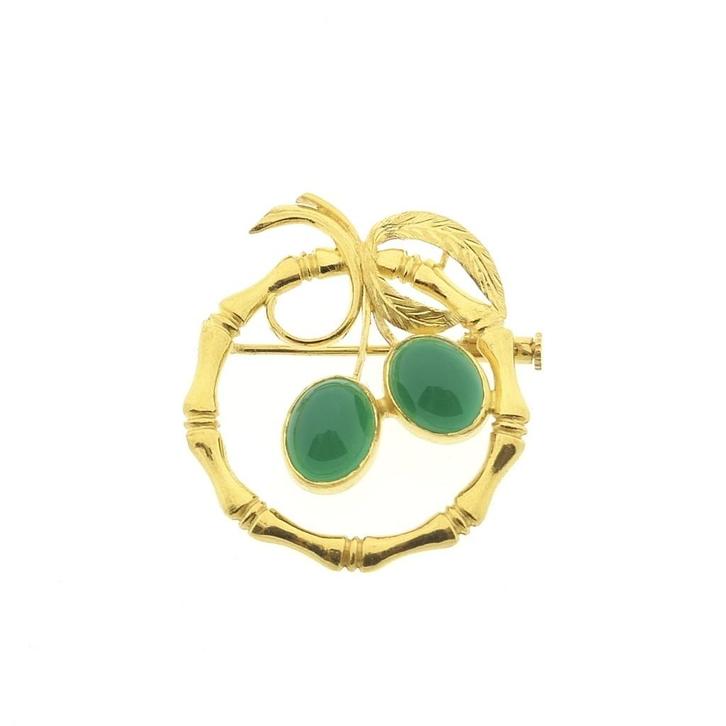 22 Karaat gouden broche met chrysopraas, Handtassen en Accessoires, Broches, Overige kleuren, Gebruikt, Met edelsteen, Goud, Ophalen of Verzenden