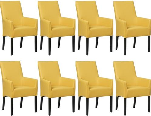 Set van 8 Gele leren landelijke eetkamerstoelen - Toledo, Huis en Inrichting, Stoelen, Nieuw, Vijf, Zes of meer stoelen, Leer