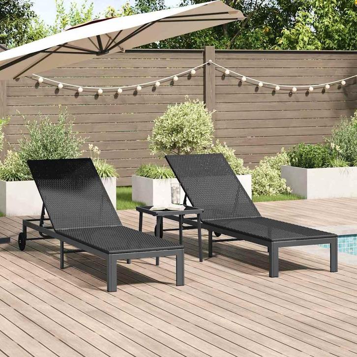 vidaXL Ligstoel 2-persoon 3 pcs Zwart poly rattan, Jardin & Terrasse, Chaises longues, Envoi
