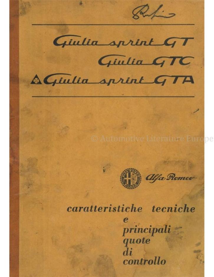 1965 ALFA ROMEO GIULIA SPRINT GT | GTC | SPRINT GTA, Autos : Divers, Modes d'emploi & Notices d'utilisation