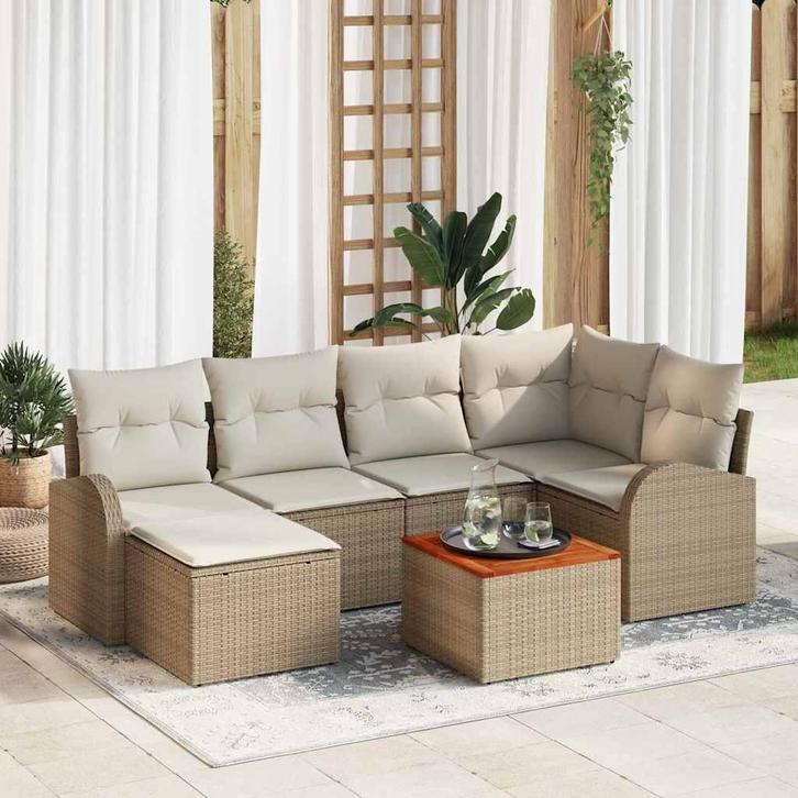 vidaXL Tuinbank Set 7 pcs Beige en wit, Tuin en Terras, Tuinsets en Loungesets, Nieuw, Verzenden