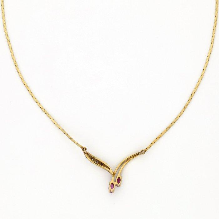 Collier - 14 carats Or jaune - Diamant - Robijn, Bijoux, Sacs & Beauté, Colliers