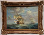 Nederlandse school (XX) - Zeilschepen op een onrustige zee, Antiek en Kunst, Kunst | Schilderijen | Klassiek