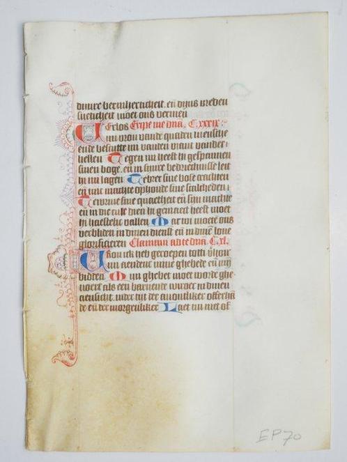 Anoniem - [Nederlands] Manuscript sheet from a Book of Hours, Verzamelen, Film en Tv