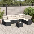 vidaXL Tuinbank Set met kussen 9 pcs Zwart Poly rattan, Verzenden, Nieuw