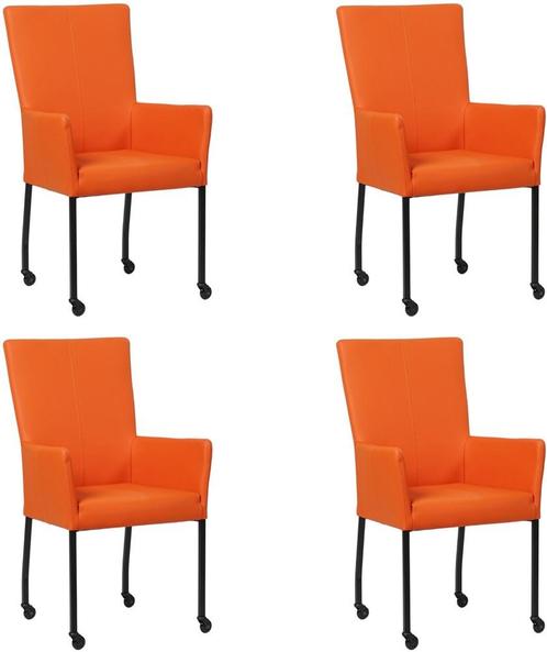 Set van 4 Oranje leren moderne eetkamerstoelen - met, Huis en Inrichting, Stoelen, Nieuw, Vier, Leer, Ophalen of Verzenden