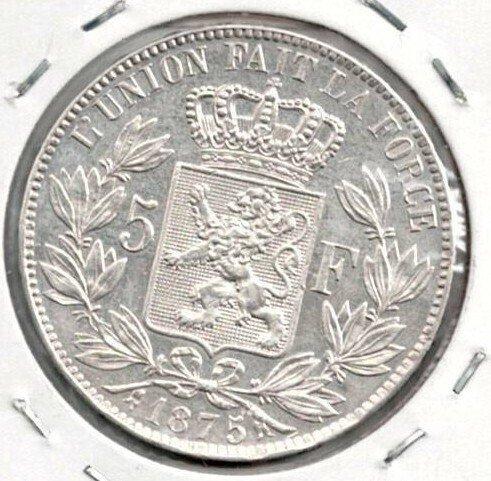 België. Leopold II. 5 Francs jaar 1875 Leopold 2 morin nr, Postzegels en Munten, Munten | Nederland
