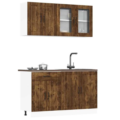 vidaXL 4-delige Keukenkastenset Lucca bewerkt hout gerookt, Huis en Inrichting, Kasten | Overige, Nieuw, Verzenden