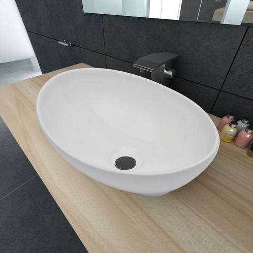 vidaXL Lavabo en forme ovale Céramique 40 x 33 cm Blanc, Bricolage & Construction, Sanitaire, Neuf, Envoi